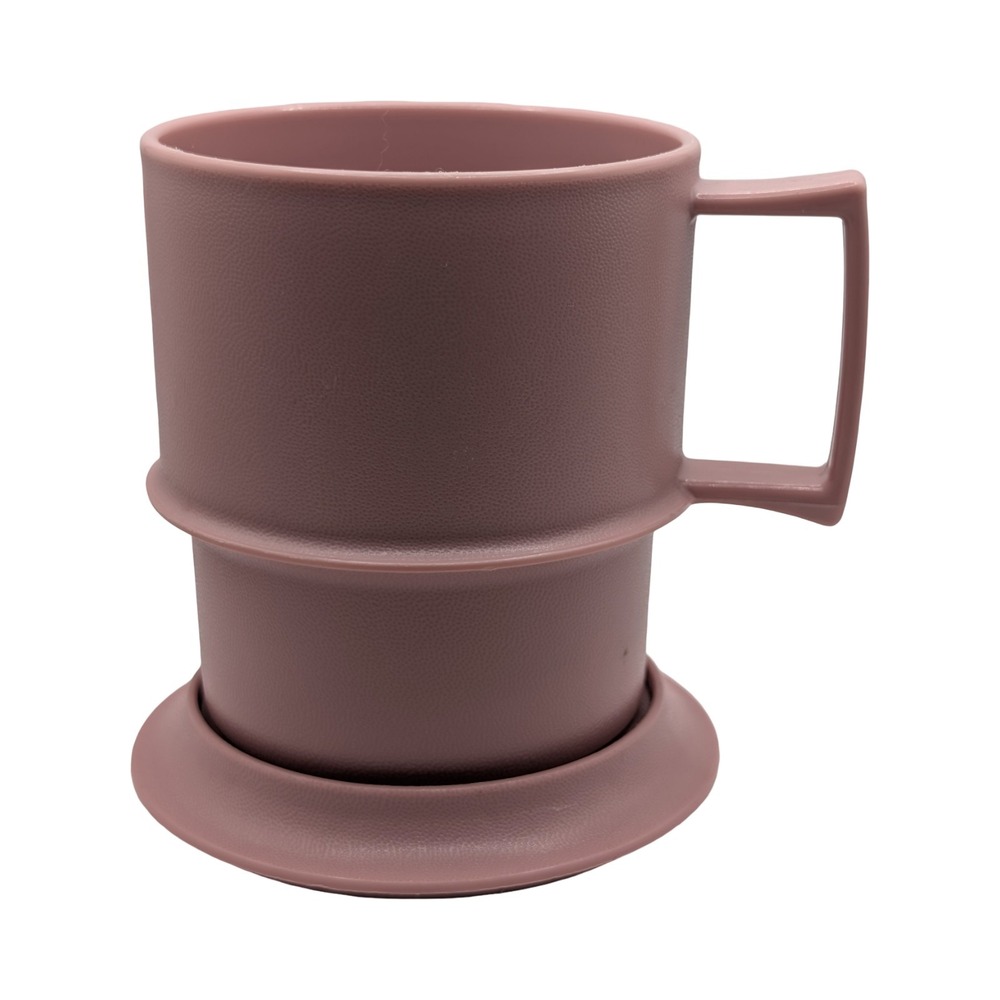 Vintage Tupperware Pink Insulated Travel Mug w/ Lid & Coaster Made in USA